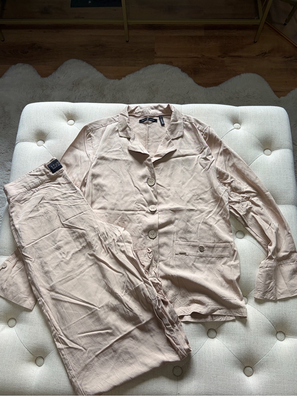 Women’s Pretty You Beige Button-Up Loungewear Set-size 4-6